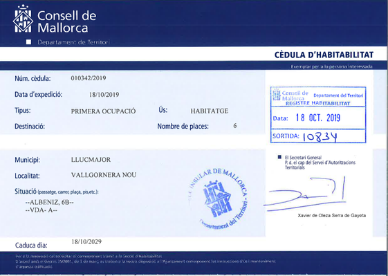 Bewohnbarkeitsbescheinigung, die sogenannte Cédula de habitabilidad, auf Mallorca